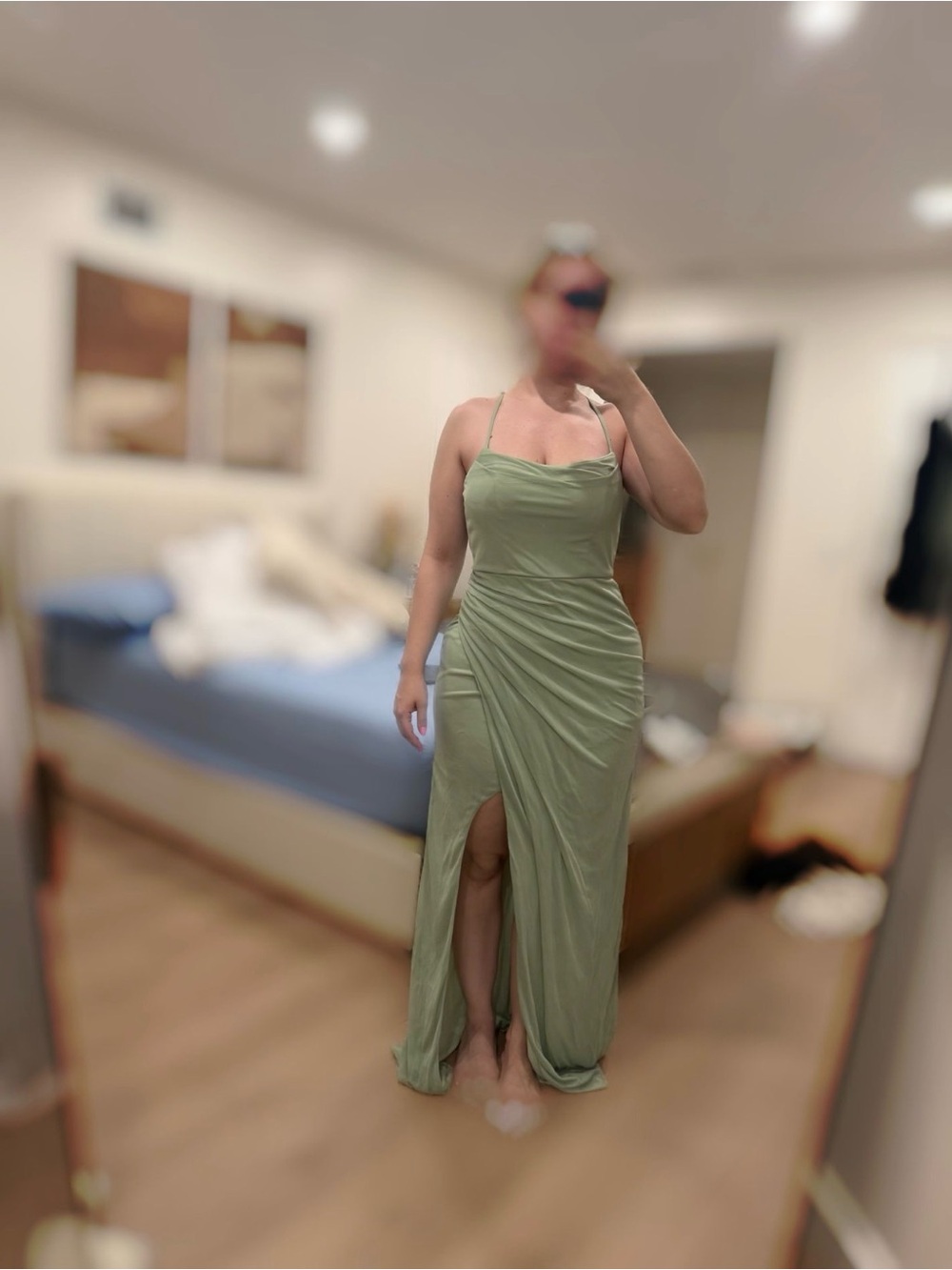 Azazie Sage Green Maxi Dress with Side Slit